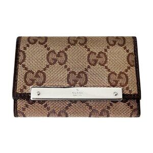 Gucci Key Case GG 127048 Canvas Leather Brown Silver 6-Ring Key Holder Rank AB